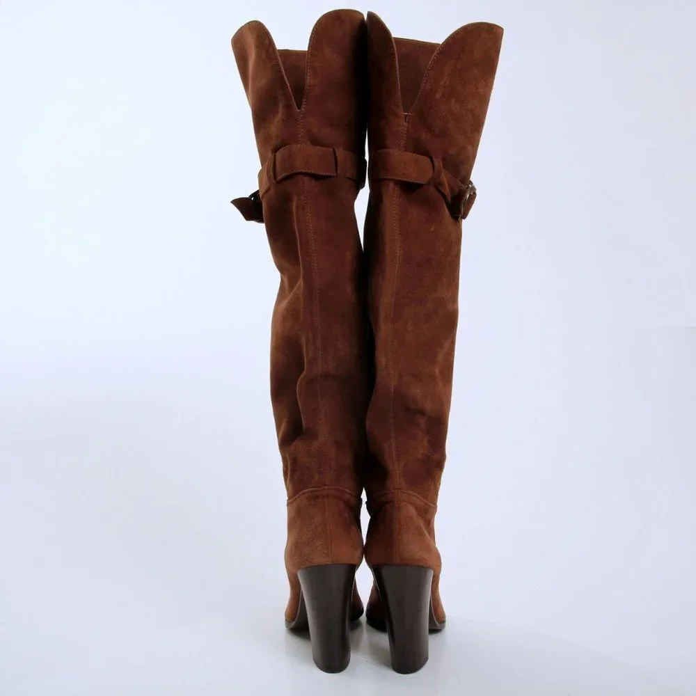 Sergio Rossi Donna Suede Over the Knee Boots‎ Brown Women Size 8.5